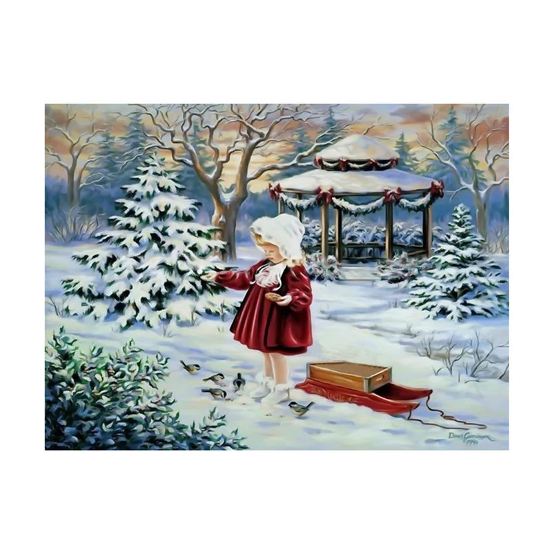 Набор для вышивки крестиком со стразами домик в снегу Зимний Рождественский