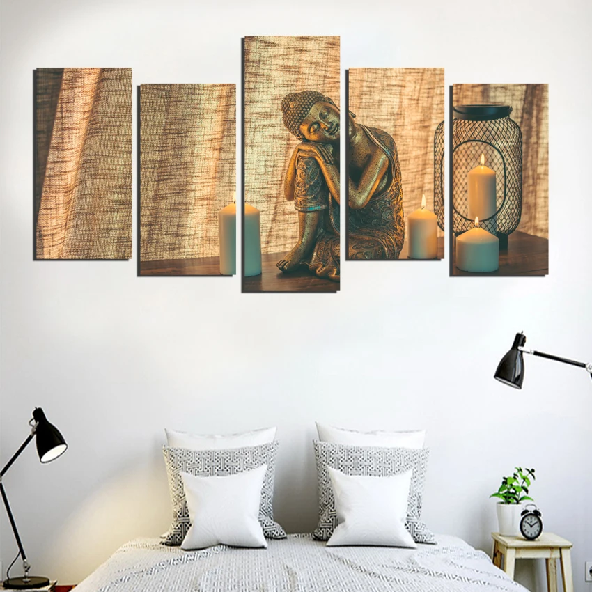 5PC Canvas Painting Poster Meditating Buddha Statue Art Zen Living Room Print Wall Pictures Decorative Home Decor No Frame FA640 | Дом и сад