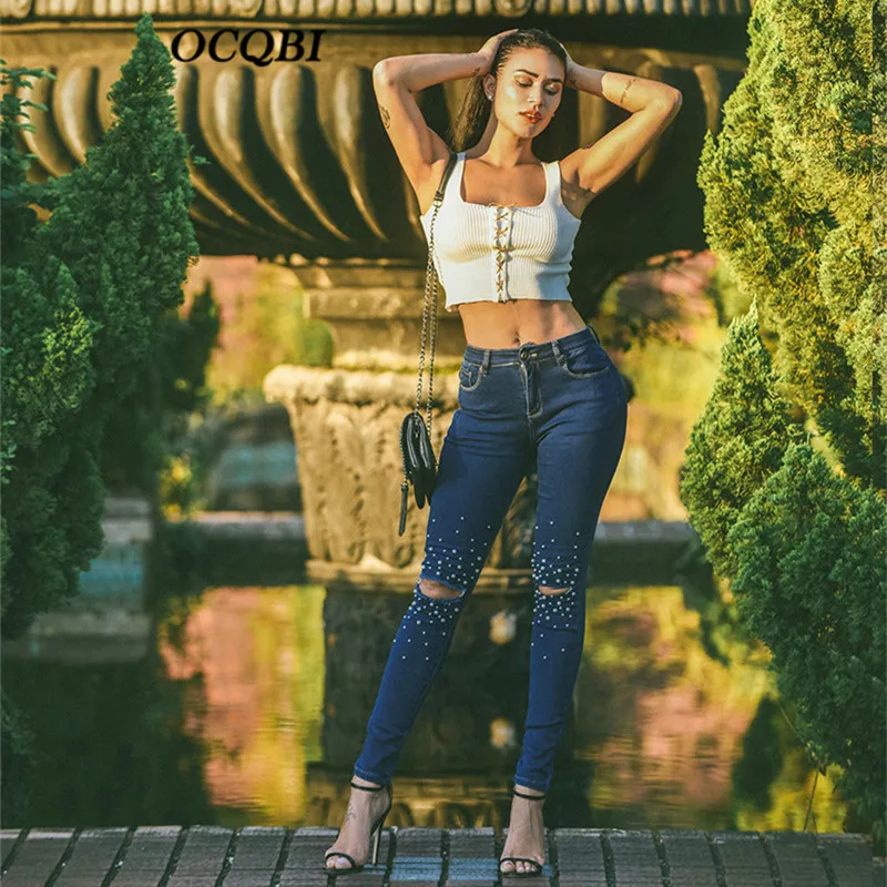 

Plus Size 2018 Sexy Streetwear Vintage Distressed Casual Jeans for Women Denim Jeans Embroidered Flares