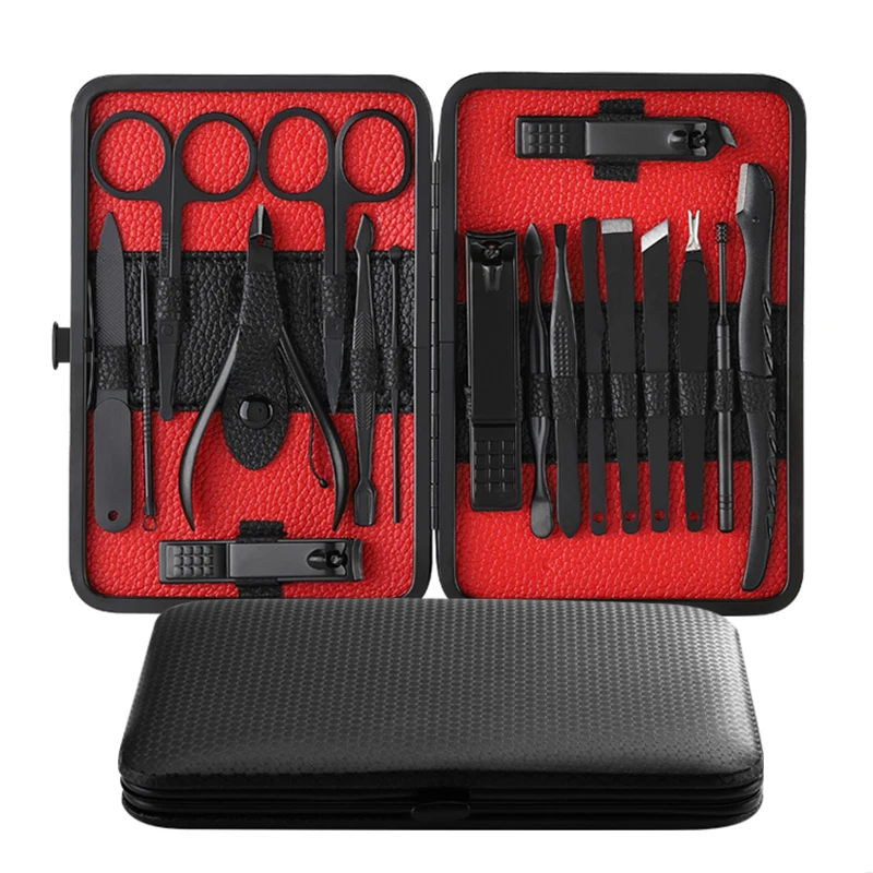 18 шт. маникюрный набор кусачки для ногтей инструменты ухода за педикюром черный