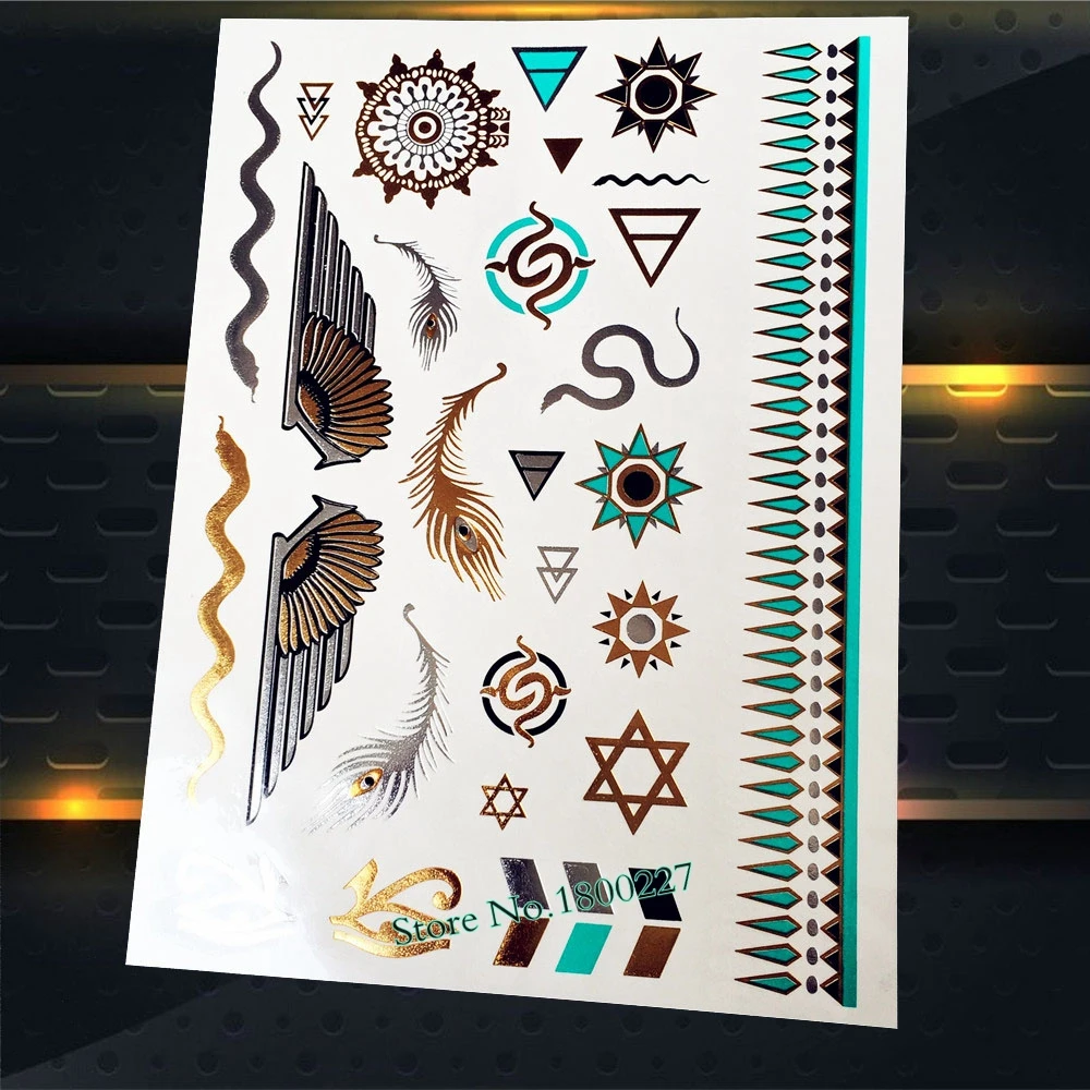 Тату золотой металлик милая бык Сова Птица перо узор Водонепроницаемый палец