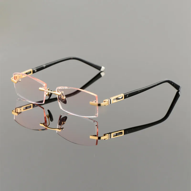 Golden Photochromic Титан сплава очки Для мужчин без оправы рецепту для чтения близорукости фотохромные С кристалалми и стразами очки без оправы Spectacle258105 - Цвет оправы: Golden Photochromic