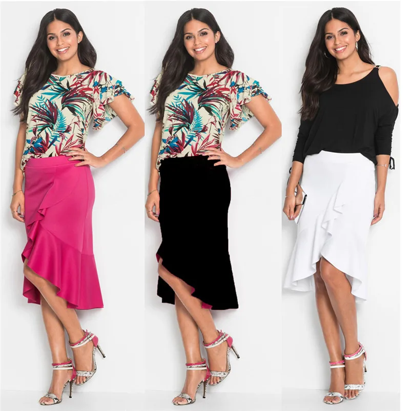 Женская юбка с листьями лотоса повседневная Юбка До Колена модель Y05 на лето