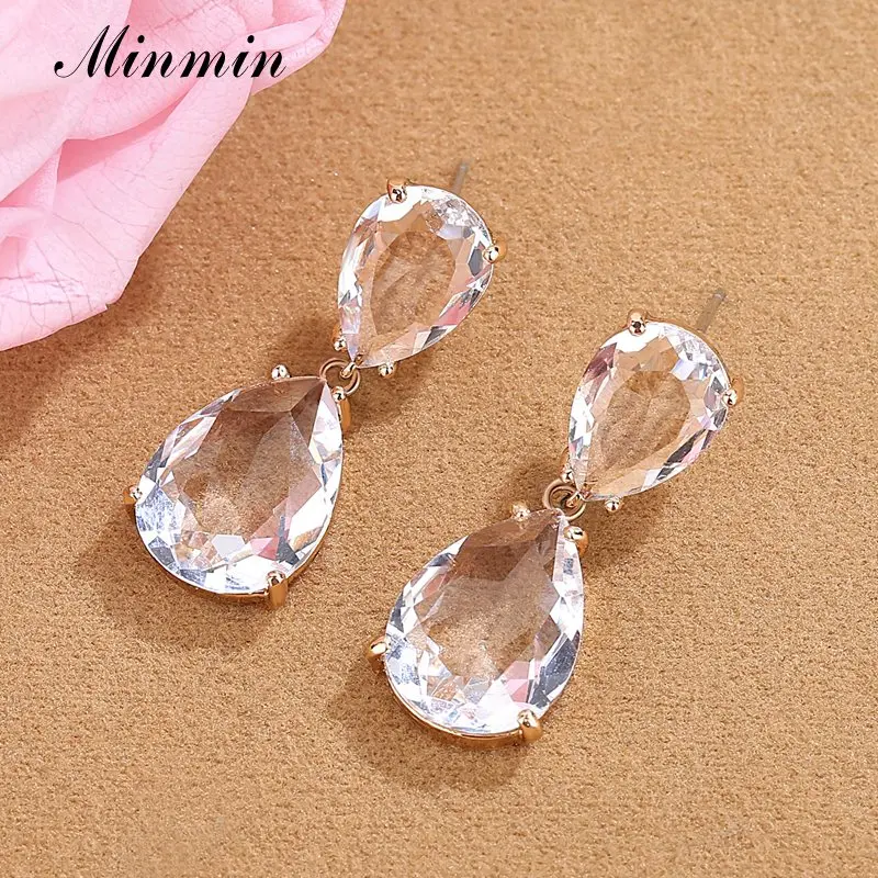 Minmin новый дизайн 3 цвета прозрачные хрустальные висячие серьги Модные ювелирные