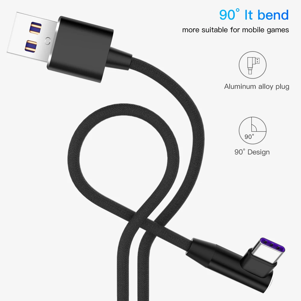 90 градусов usb type C кабель для передачи данных 5A USB-C кабель type-C супер провод для быстрой зарядки для huawei P10 P20 Pro mate 9 10 Pro type C кабель