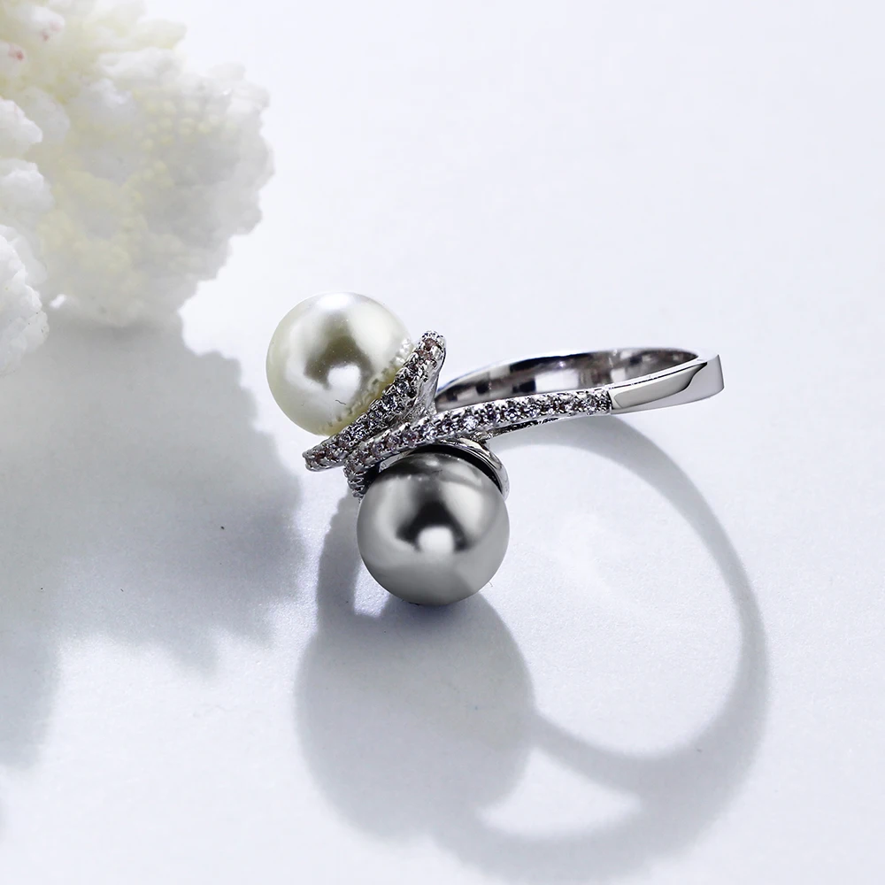Женское кольцо с жемчугом и кристаллами 2 шт.|Кольца| |