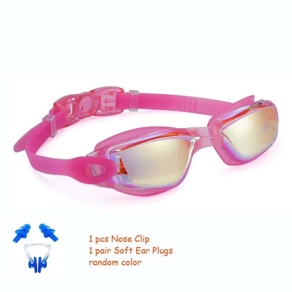 Glare pink Профессиональные силиконовые очки для плавания, анти-туман, УФ Регулируемые очки для плавания, женские, мужские, подростковые, для плавания, дайвинга - Цвет: Glare pink