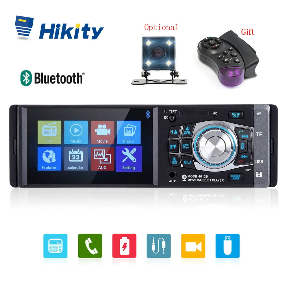 Hikity 4012B 4,1 дюймов 1 Din автомагнитола Авто Аудио Стерео FM bluetooth Поддержка камеры заднего вида рулевое колесо дистанционное управление
