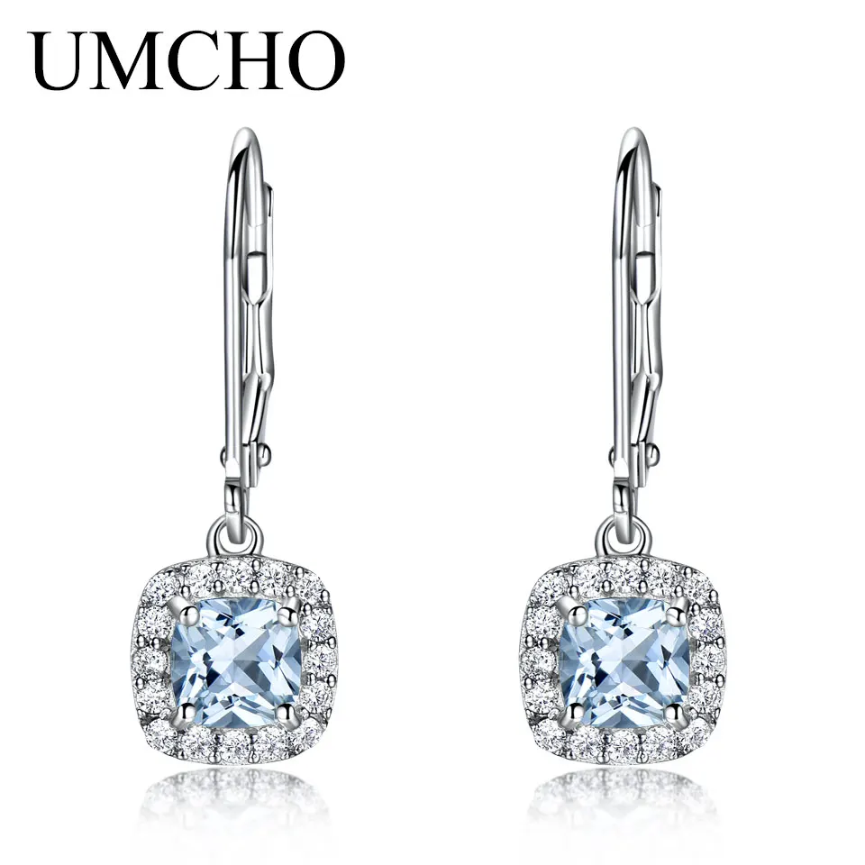 Серьги клипсы женские из серебра 925 пробы с аквамарином и голубым
