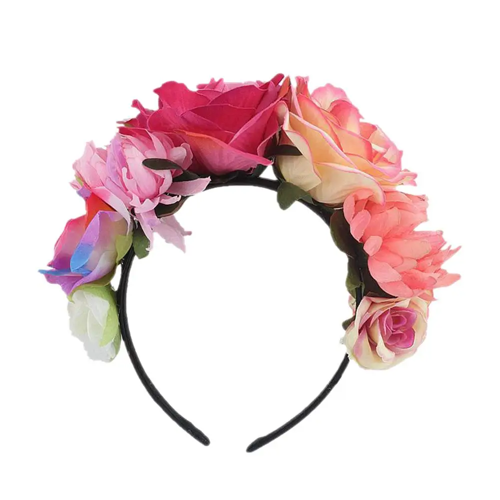 F New Women's Hawaiian Rose Flower Crown Garland For Party Day Of The Dead Headband Costume Rose Garland - Color: F