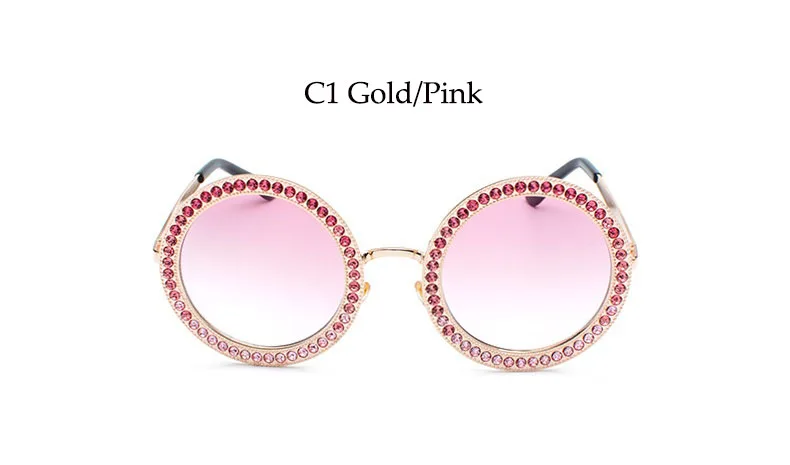 C1 gold pink Стразы круглые солнцезащитные очки для женщин модные женские туфли Элитный бренд белого цвета с украшением в виде кристаллов солнцезащитные очки Для мужчин итальянские брендовые солнцезащитные очки в стиле ретро большой тени - Цвет линз: C1 gold pink