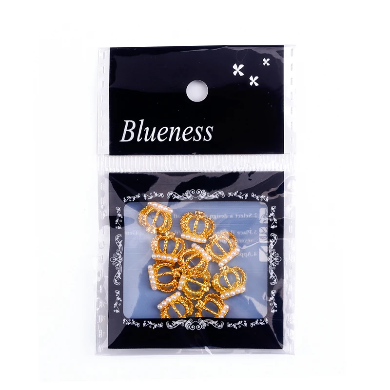 Blueness 10Pcs/lot 3D Glitter Nail Tools Alloy Rhinestone Decoration Gold Crown Design Tips Studs Wholesales TN553 | Красота и