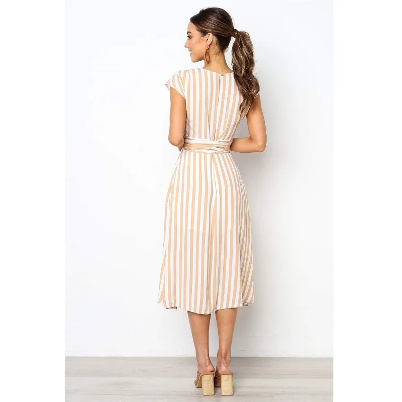 Женское Бандажное платье в розово-зеленую полоску с бантом летнее сексуальное