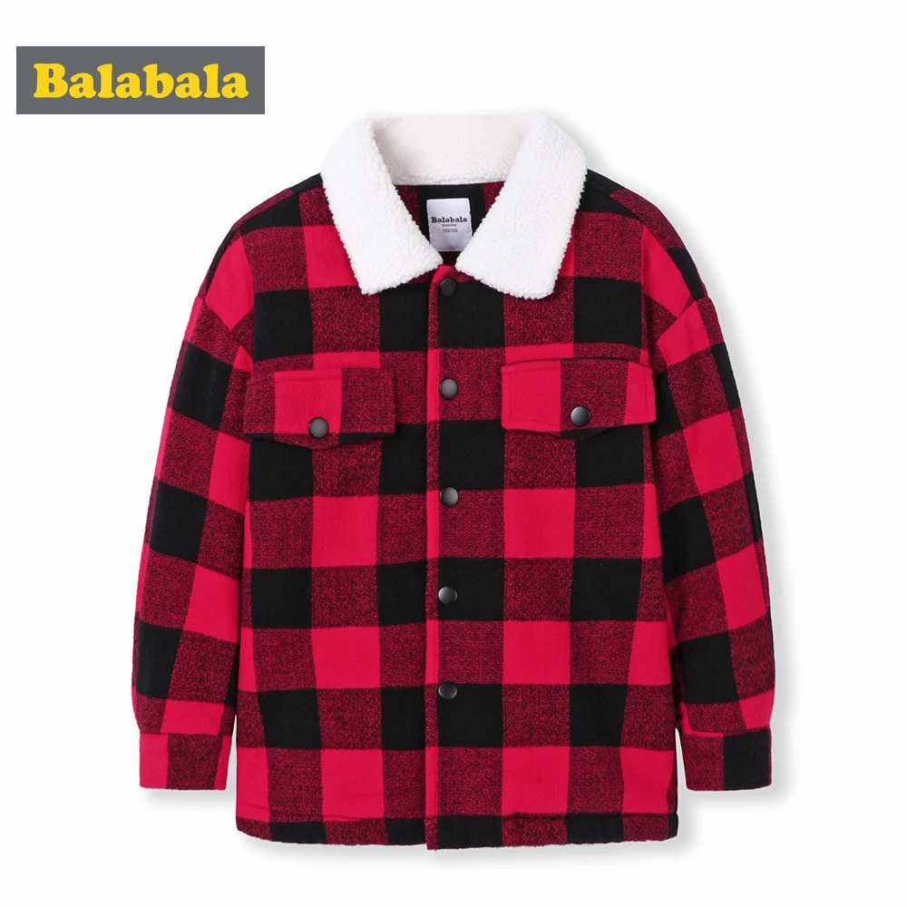 Детская рубашка в клетку Balabala теплая с воротником и длинными рукавами для
