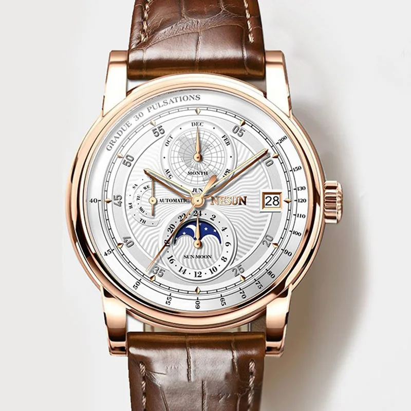 

Switzerland NESUN Luxury Brand Seagull ST16 Automatic Mechanical Men's Watches Sapphire Moon Phase 50M Waterproof Clock N9022-3