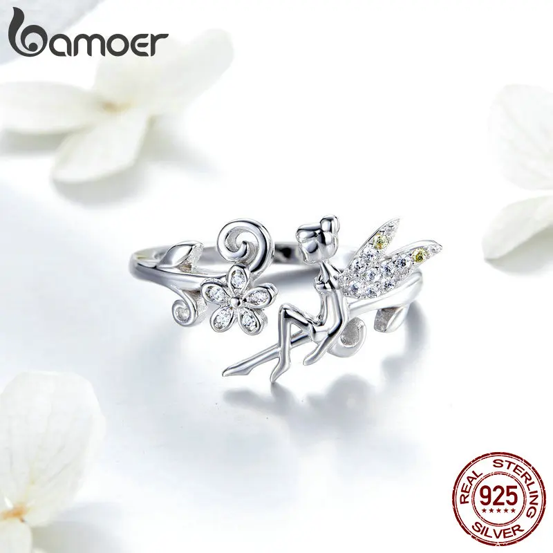 Серебряное кольцо BAMOER GAR025 волшебные крылья цветы растения регулируемые кольца