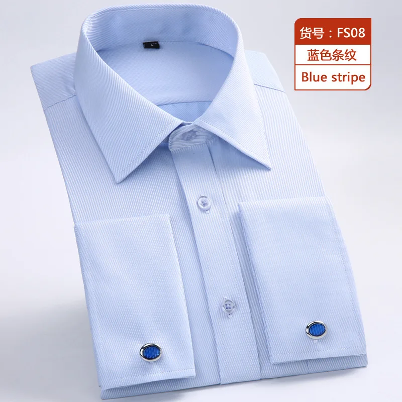 Men's French Cuff Dress Shirt Brand New Long Sleeve Formal Business Shirt Men Casual Black Social Shirts with Cufflinks 6XL