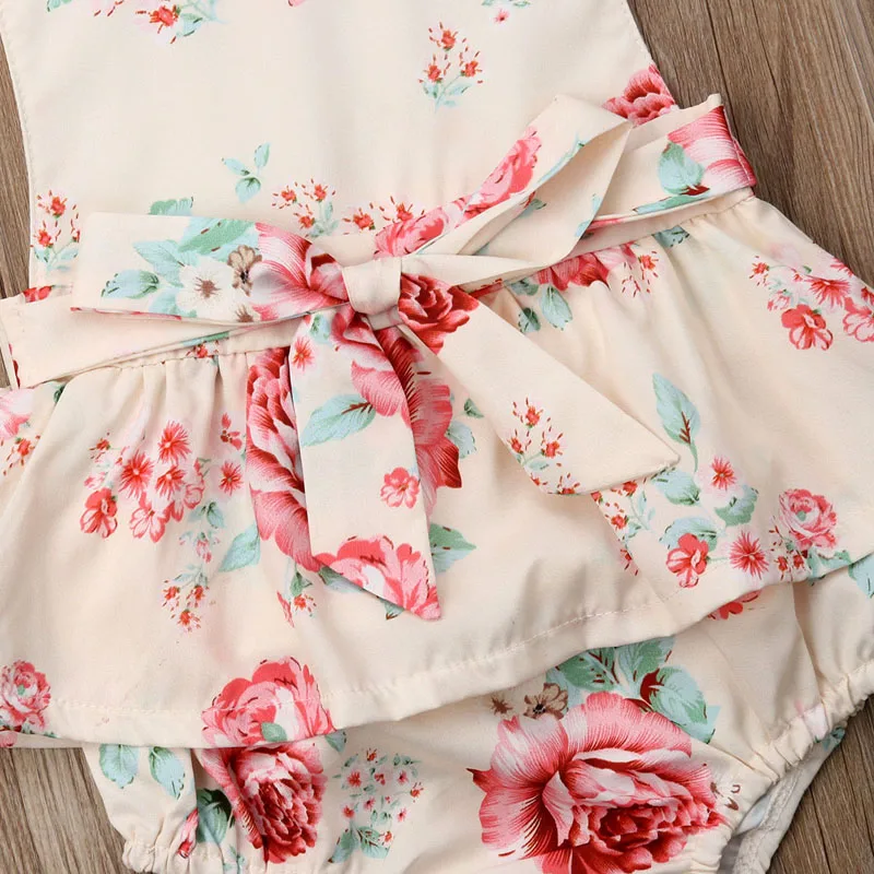 Focusnorm Newborn Baby Girl 0-24M Ruffle Romper Sleeveless Bow Print Floral Summer Jumpsuit Sunsuit Outfits Clothes | Детская одежда и