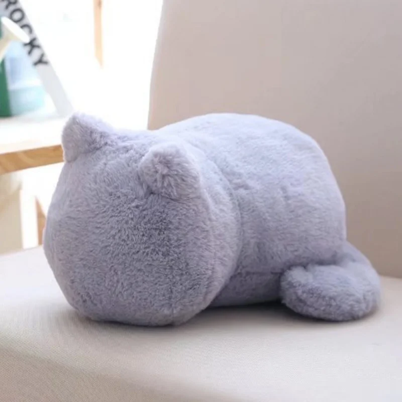 Симпатичная короткая плюшевая подушка с изображением толстой кошки черная серая