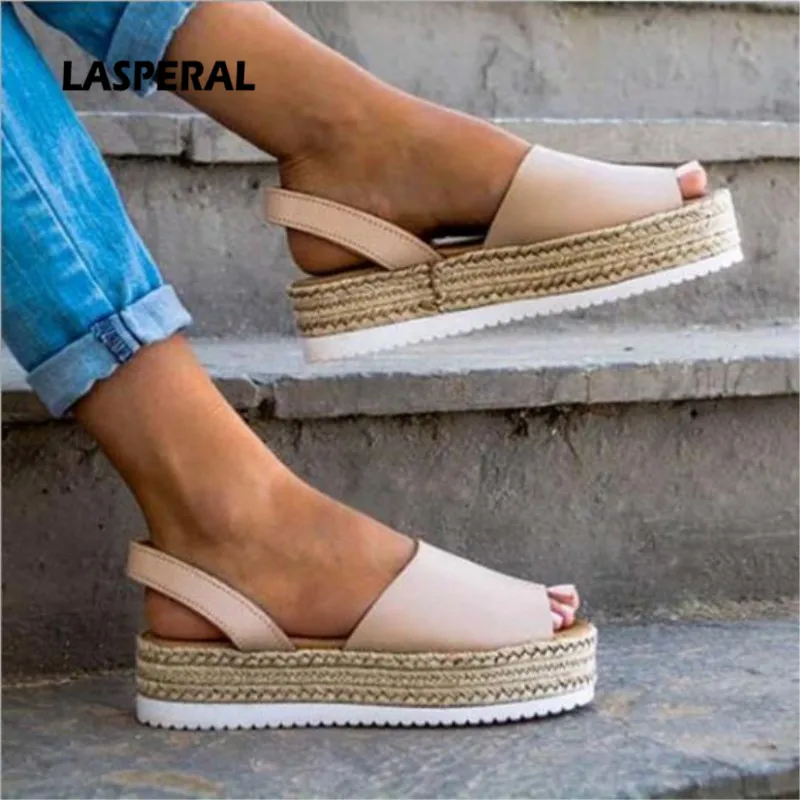 LASPERAL обувь сандалии на платформе для женщин Женская летняя плоской Тканые