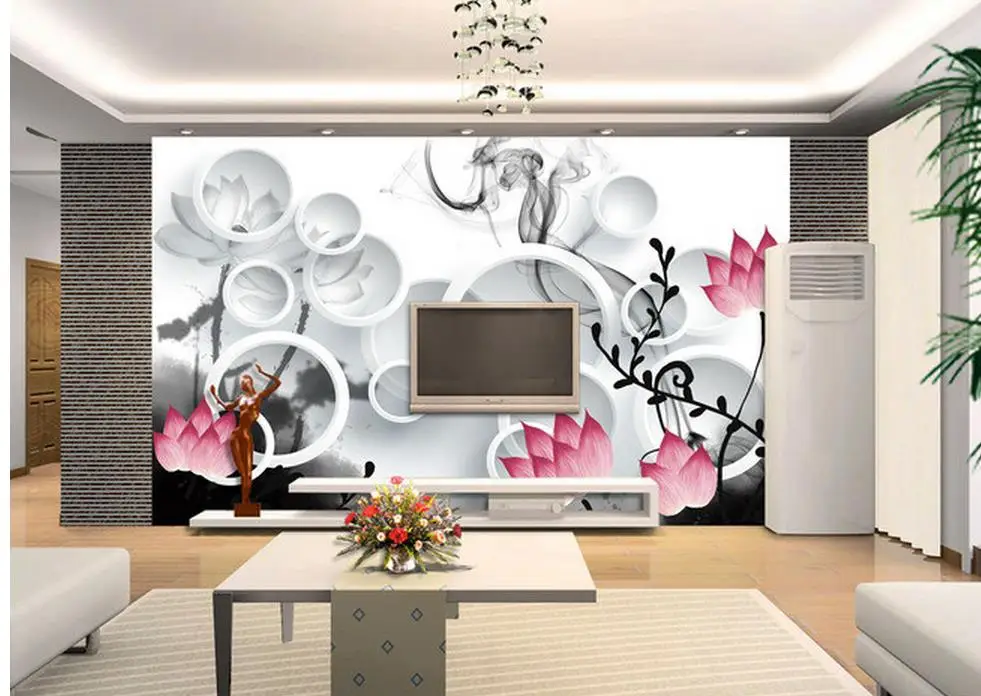 Пользовательские 3d обои чернила Лотос ТВ фон спальня фото | Обустройство дома
