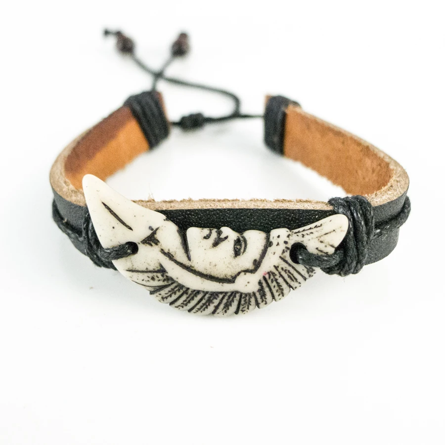 Индийский мужской кожаный браслет ограничение яка материал кость искусство