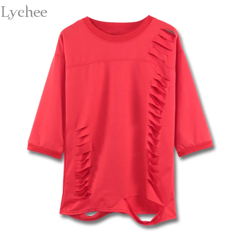 Сексуальная летняя женская футболка Lychee однотонная Повседневная Свободная с