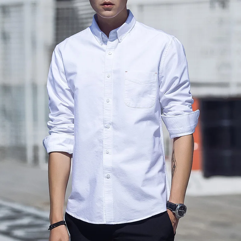 100% хлопок одноцветная Мужская рубашка с длинным рукавом мужская полосатая