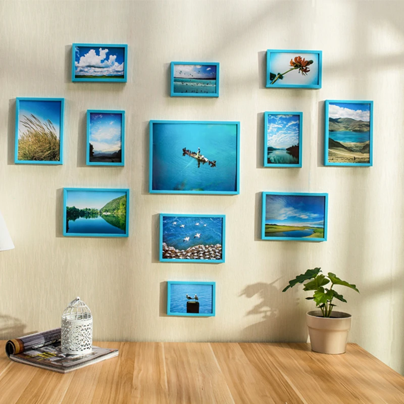DIY фоторамка настенные рамки для фотографий деревянные 12 штук любовь стиль синий