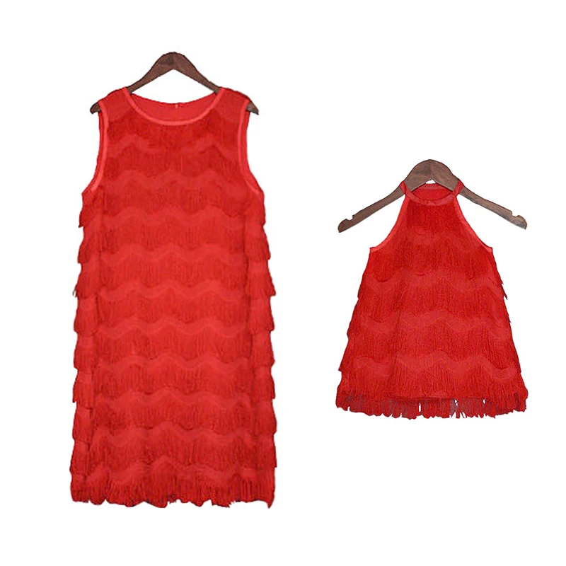 

Mother Daughter Dresses Elegant 2019 New Dress Mum and Girl Mom and Daughter Outfits Red Sleeveless Dresses Summer Clothes