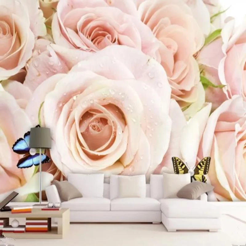 

Custom Photo Wallpapers Vintage Rose Flowers Red/Pink/Gold Florals 3D Murals For Living Room Wall Papers Home Decor Painting