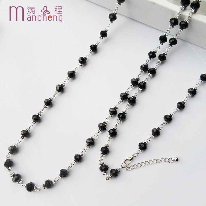 Длинное чёрное кристаллическое винтажное массивное ожерелье ювелирные изделия