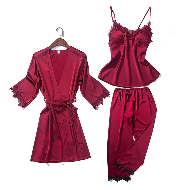 Пижама женская кружевная 3 шт. комплект нижнего белья платья Брюки для женщин
