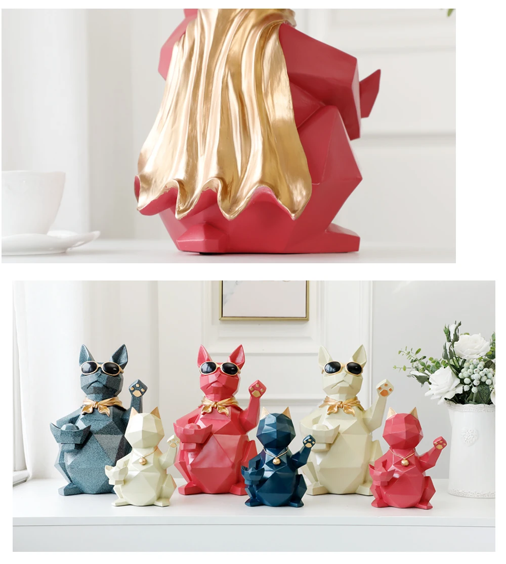 Фигурки кошек, собак, фигурки из смолы, фигурки животных, миниатюрные милые украшения для дома, офиса, украшение, чаша для хранения, резная коллекционная