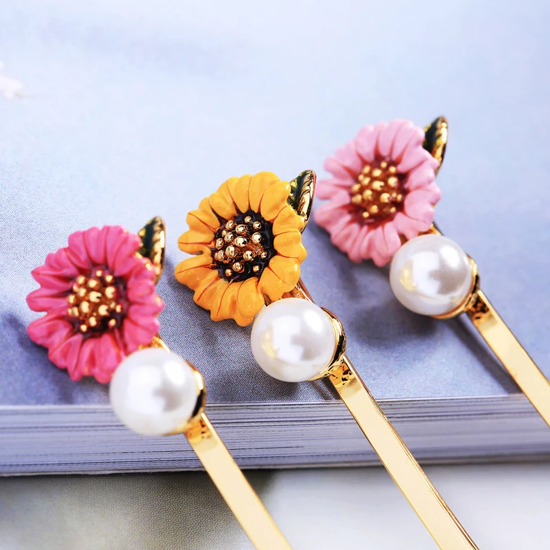 KISS ME 3 Colors Gold Color Copper Enamel Flower Barrettes Cute Fashion Women Hair Jewelry Accessories 2018 | Украшения и