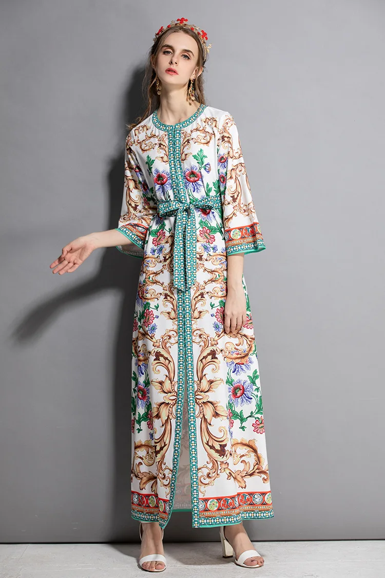 Женские сексуальные платья с круглым вырезом рукавом 3/4 разрезом и поясом