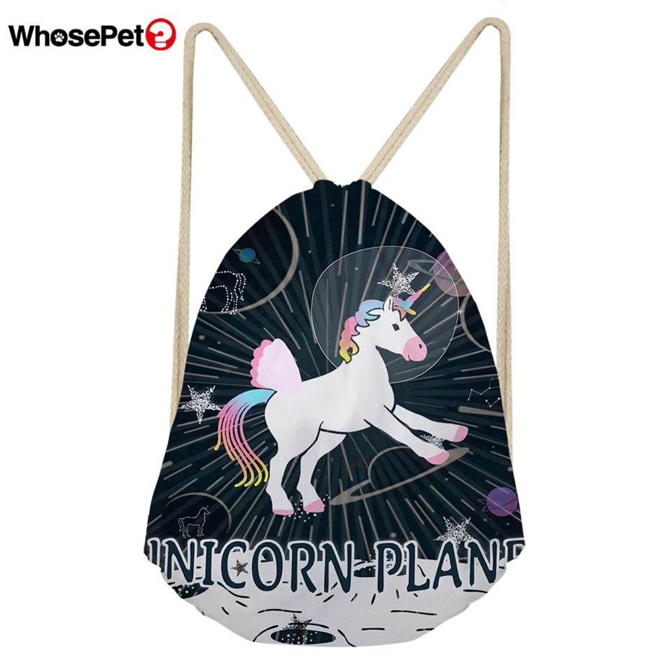 WHOSEPET мультяшный Единорог женские сумки на шнурке рюкзак женский Mochila Escolar Softback
