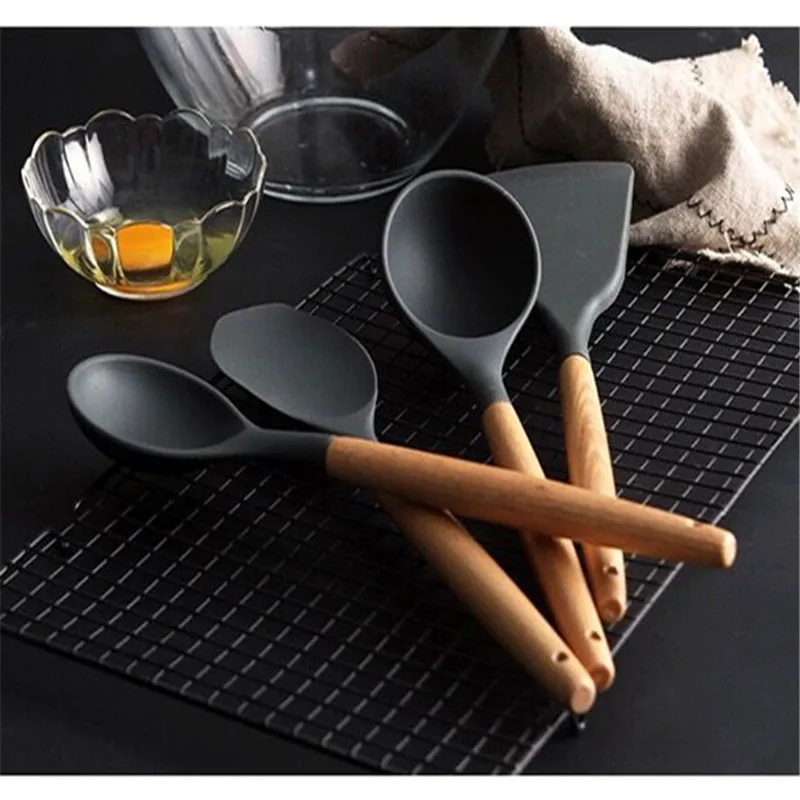 XYZLS Kitchen Cooking Tool Set Silicone Utensils With Natural Wooden Handle Non-stick Cookware | Дом и сад