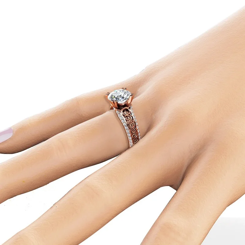 OMHXZJ Wholesale European Fashion Woman Man Party Wedding Gift Round White AAA Zircon 14KT Rose Gold Ring RR781 | Украшения и