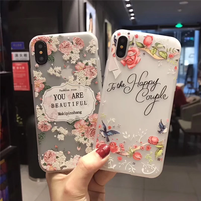 Silicone phone case For iPhone 7 6s plus Floral silicone soft TPU back flower XS Max 7plus Case 5 5s SE cover |