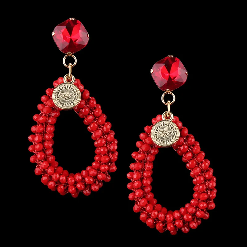 GEREIT Oorbellen Handmade Resin Beaded Crystal Earrings Aretes Largos Baroque Big Long Drop Women Wedding Party Jewelry | Украшения и