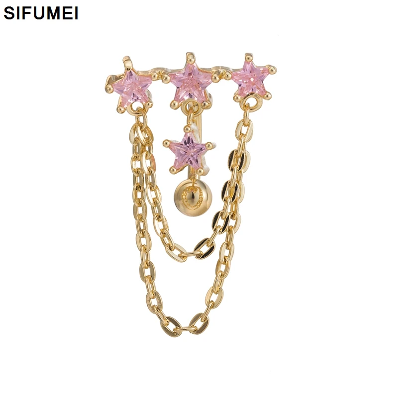 gold pink zircon Четыре цвета Мода кисточкой цепочка с пентаграммой гвоздик в пупок украшения для тела спецодежда медицинская аллергия пирсинг женский напрямую с фабрики - Окраска металла: gold pink zircon