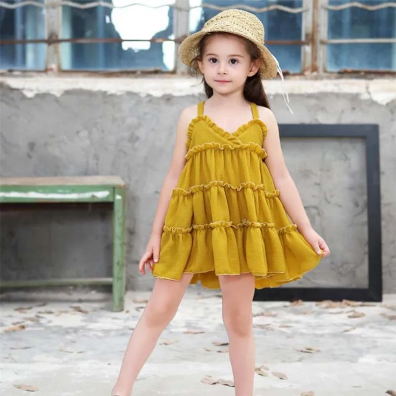 2019 модное пляжное платье на бретельках для девочек новое летнее хлопковое
