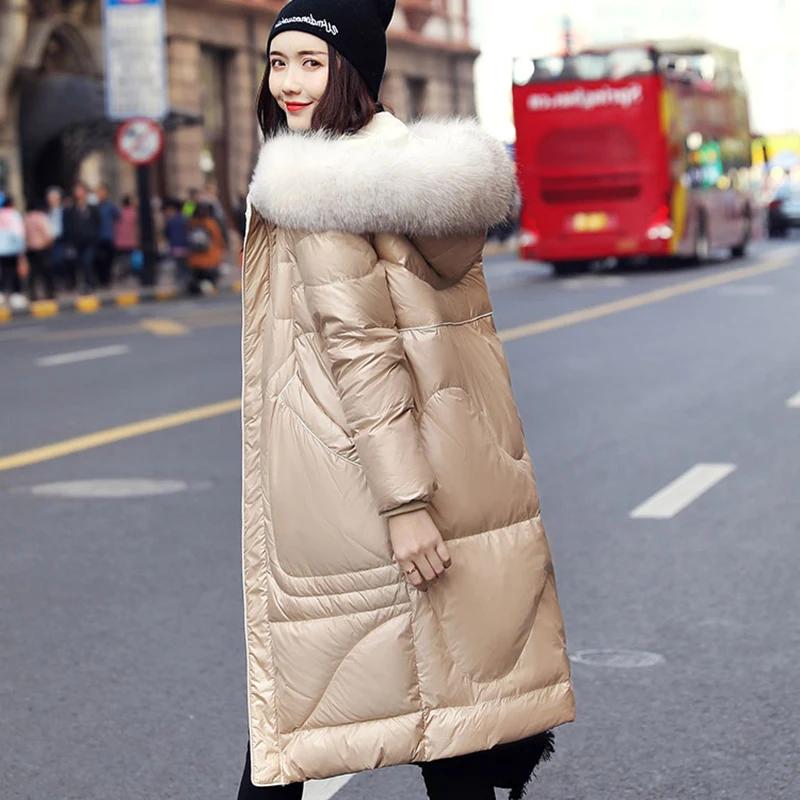 

2019 Autumn Winter Real Fox Fur Collar Down Jacket Long Coat Female Parkas Winter Jacket Women Hooded Warm Jacket PP042