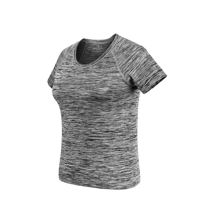 VEQKING быстросохнущие футболки для бега для женщин, S-XL размера плюс с коротким рукавом для спортзала, йоги, спорта, дышащие упражнения, фитнес топы - Цвет: Серый