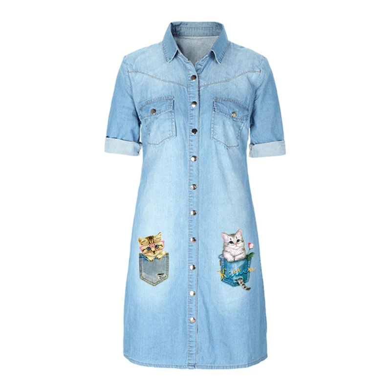 Нашивки наклейки с помощью утюга карманный принт кошки на футболке украшение