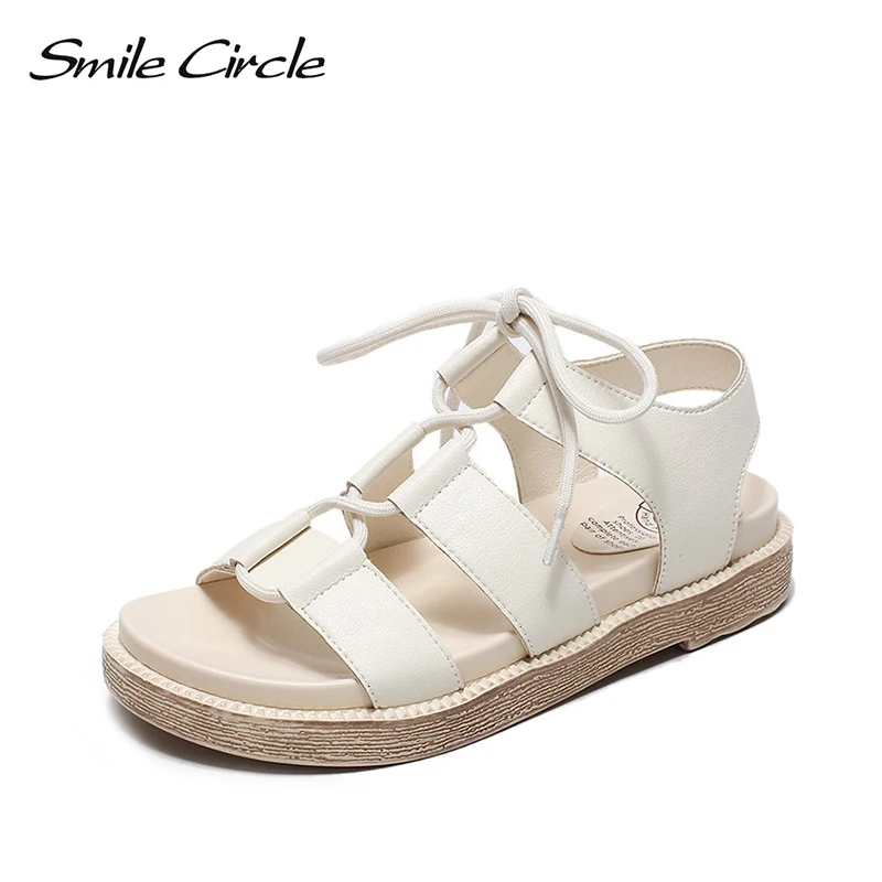 Женские летние сандалии Smile Circle повседневные на плоской платформе со шнуровкой