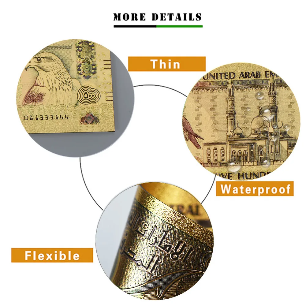 WR цветные Позолоченные банкноты из ОАЭ 10 шт. копия бумажных денег Золотая