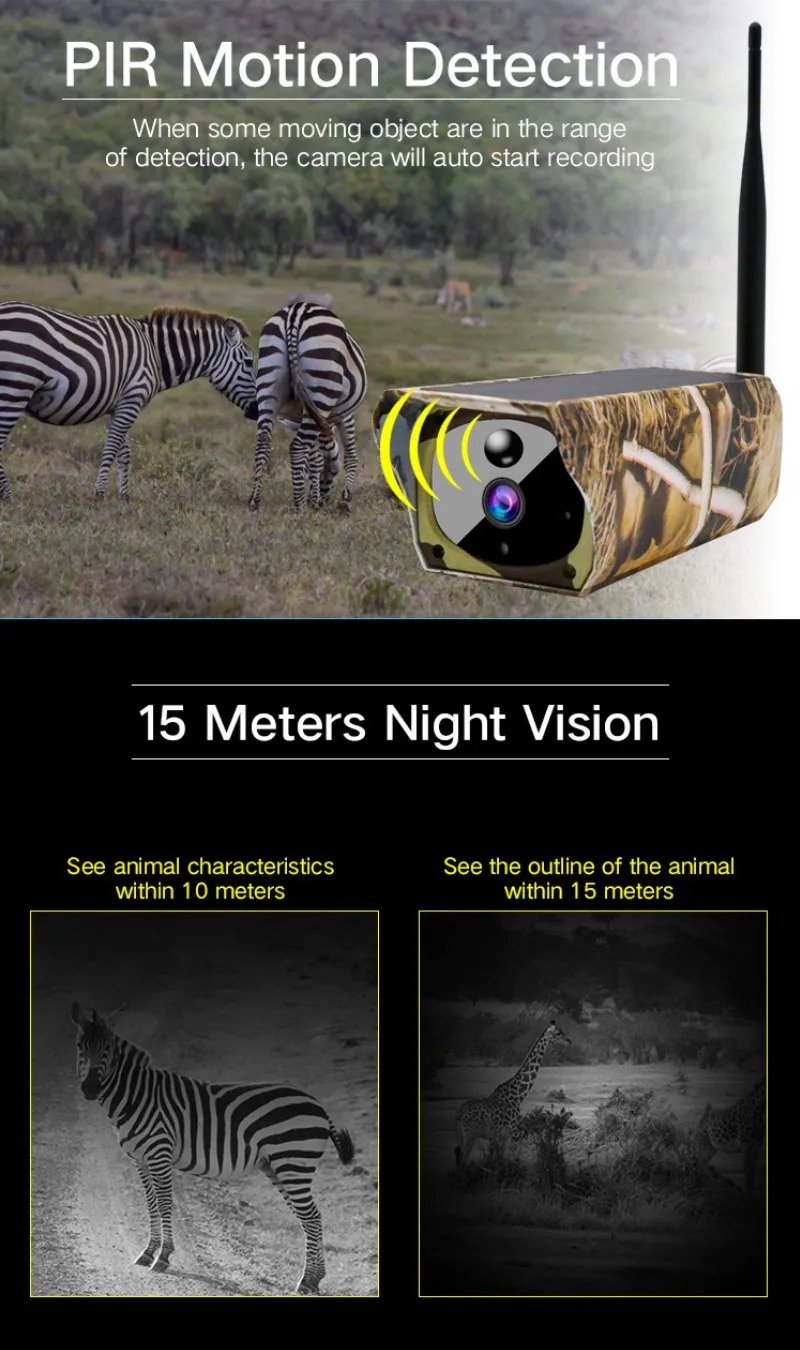 

YobangSecurity WIFI Wireless Waterproof Outdoor 1080P 2.0M Solar Power Surveillance Security Hunting Trail Wildlife IP Camera