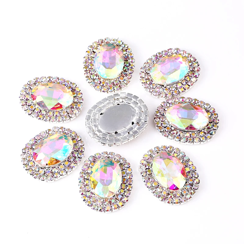 Sliver Crystal AB RESEN 3,8X3,0 см, высокое качество, овальные золотые/серебряные со стразами, пришитые стразы, аппликация с плоским основанием, кристаллы для свадебного платья - Цвет: Sliver Crystal AB
